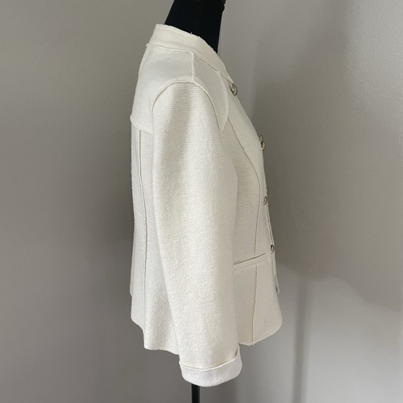CHICOS Sz 1 (M-8/10) Ivory Military Jacket Boiled Wool Luxury Preppy Old Money - Picture 9 of 14